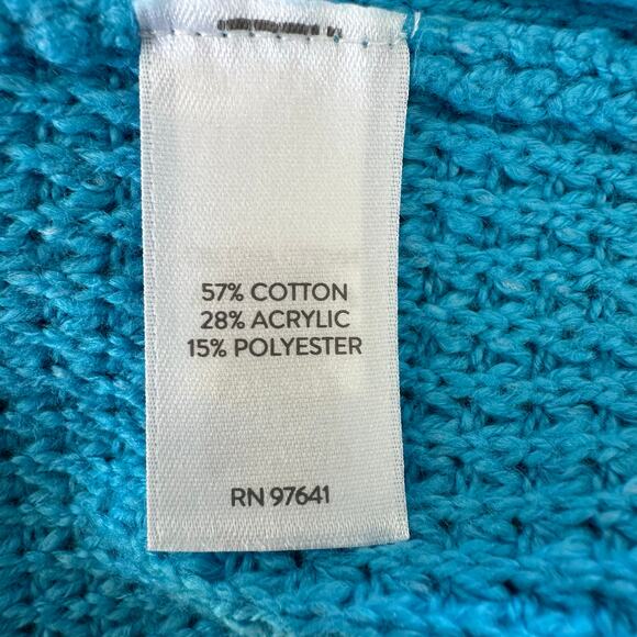 J Jill Textured Funnel Neck Sweater in Pacific Medium Waffle Knit Coastal Modest - Picture 6 of 8